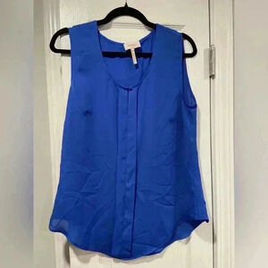 Laundry by Shelli Segal Cobalt Blue Semi Sheer Sleeveless Blouse Pleated Size M